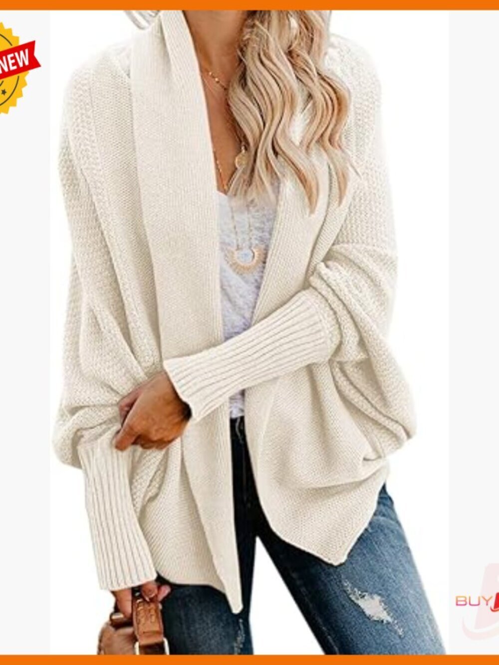 Oversized Chunky Knit Cardigan Sweater Open Front Batwing Kimono Wrap Coat